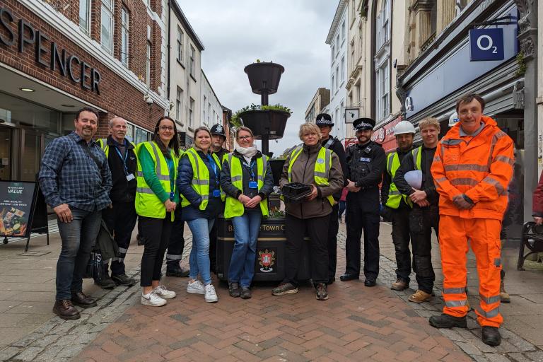 Council staff with partners in Barnstaple town centre