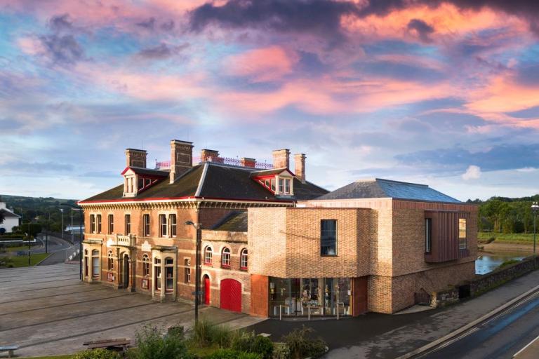 Barnstaple Museum with pink sky behind